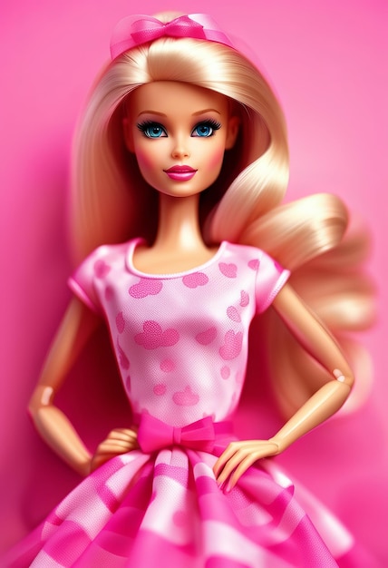 Portret lalki Barbie na różowym tle ilustracji