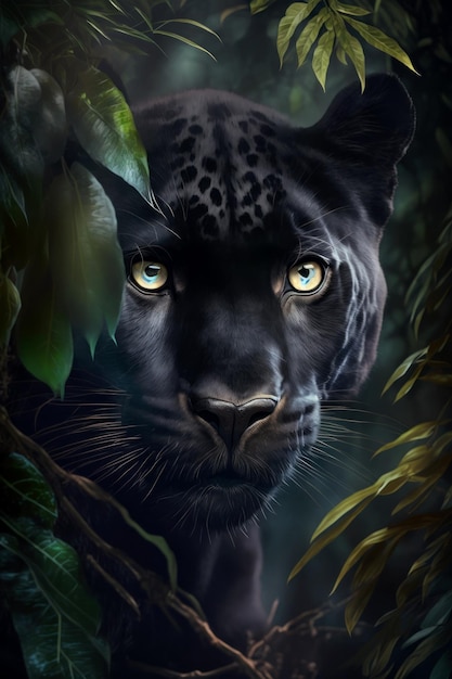 Zdjęcie portret lamparta na tle dżungli cyfrowy obraz ilustracyjny generative ai