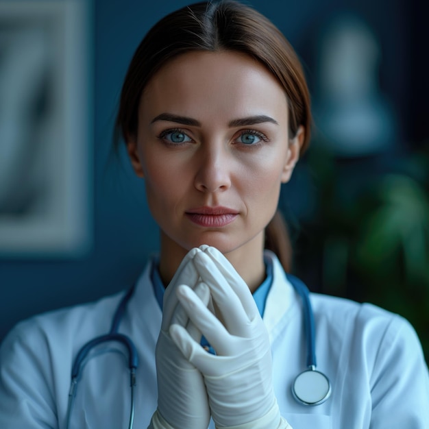 Portret lekarza pielęgniarki, która modli się AI