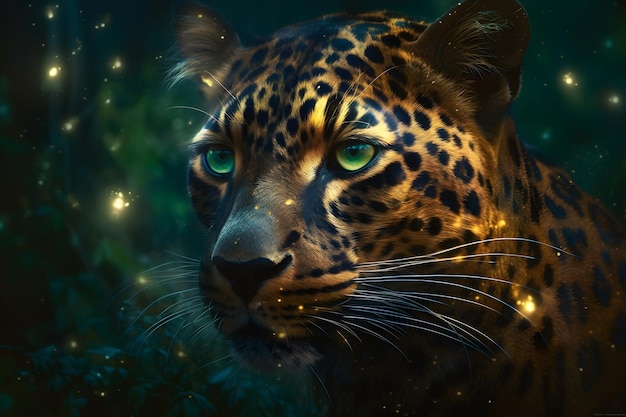 Portret Leopard zamknąć na ciemnym tle Sieć neuronowa AI generowane