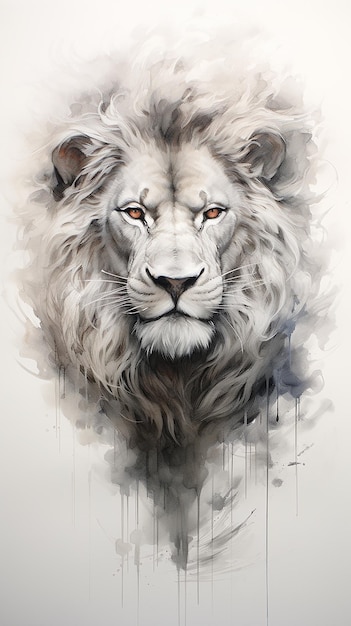 Portret lwa na białym tle Malarstwo cyfrowe