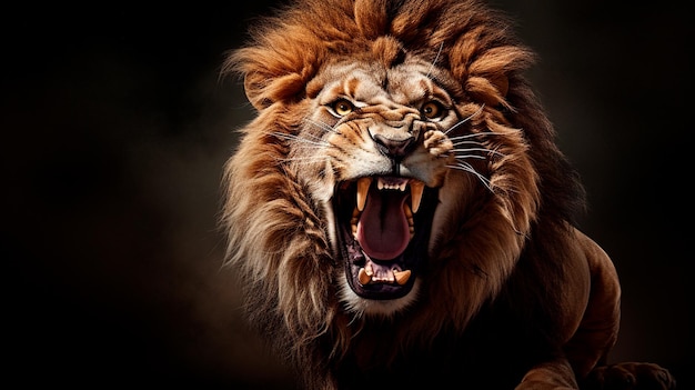 Portret lwa z otwartymi ustami niebezpieczne zwierzę niebezpieczne zwierzę w naturze niebezpieczny drapieżnik