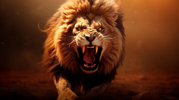 Portret lwa z otwartymi ustami niebezpieczne zwierzę niebezpieczne zwierzę w naturze niebezpieczny drapieżnik