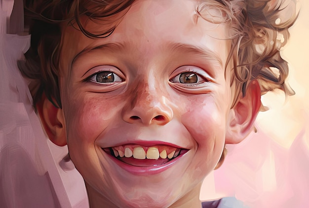 Portret małego chłopca szeroki uśmiech z bliska ai generowane