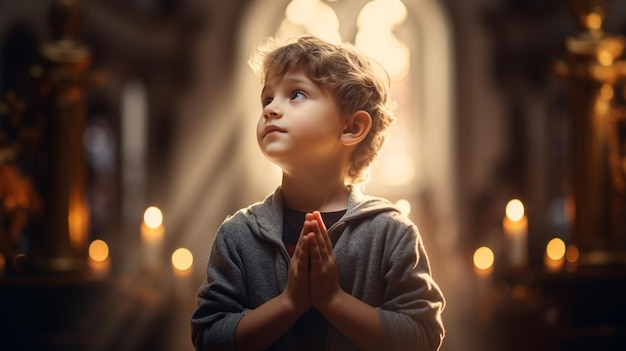 Portret małego chłopca z modlącym się bogiem