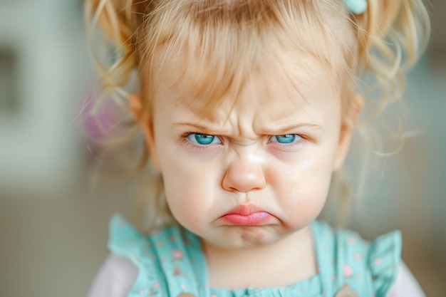 Zdjęcie portret małej dziewczynki ze łzami na twarzy w zbliżeniu koncepcja wściekłości dziecka