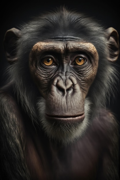 Portret małpy na ciemnym tle AI Generative
