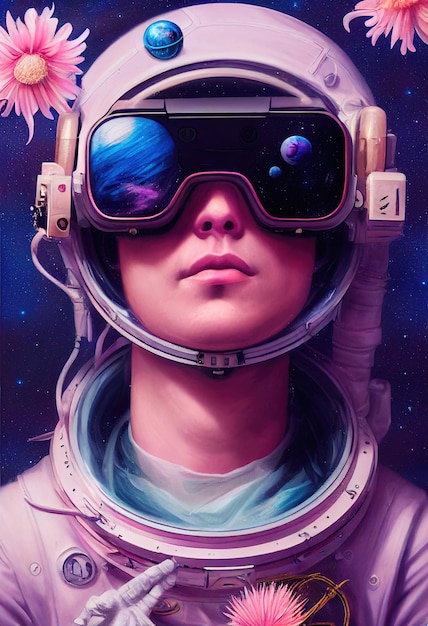 Portret mężczyzny noszącego wirtualne okulary i cyberpunkowy zestaw słuchawkowy