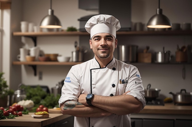 Portret mężczyzny uśmiechającego się w kuchni