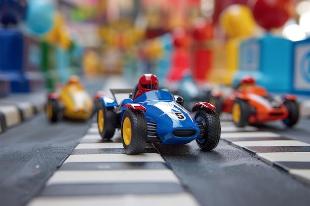 Zdjęcie portret mistrzów wyścigów dzieci zabawkowe wyścigi samochodowe