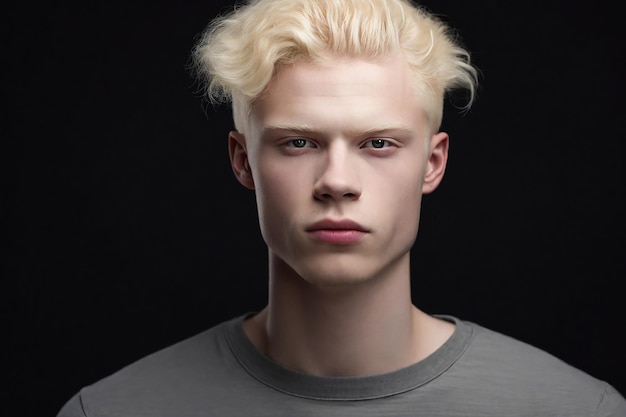 Portret młodego albino na czarnym tle