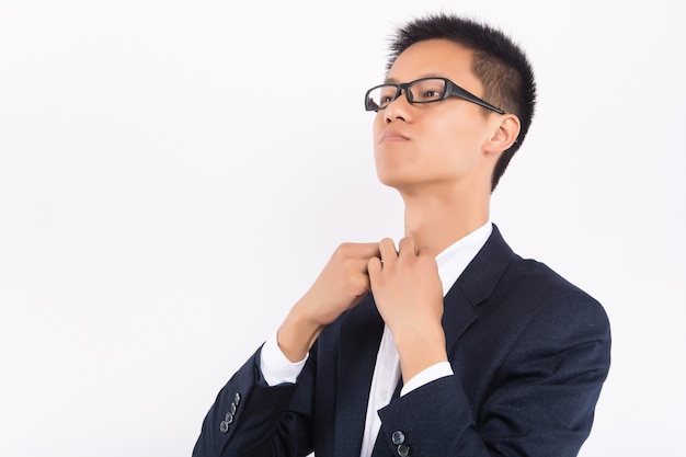 Portret Młodego Azji Przystojny Biznesmen Sukces Nosić Czarny Garnitur