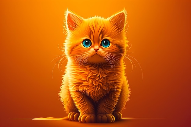 Portret młodego imbirowego kota na pomarańczowym tle Generatywne ai