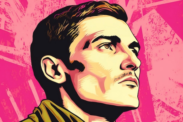 Portret młodego mężczyzny w profilu Pop-artu