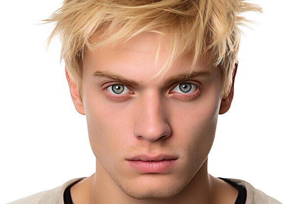 Portret młodego mężczyzny z blond włosami odizolowany na białym tle
