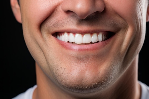 Portret młodego mężczyzny z idealnie białymi zębami, uśmiechającego się jasno na białym tle