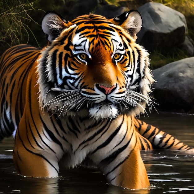 Zdjęcie portret młodego tygrysa bengalskiego zbliżenie głowy tygrys bengalski samiec tygrysa bengalskiego zbliżenie