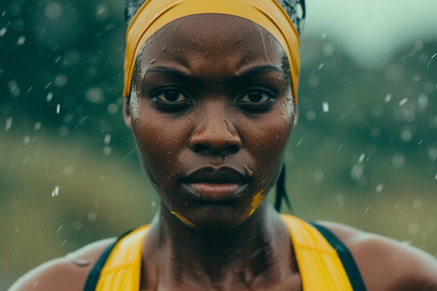 Portret młodej Afroamerykanki pod deszczem wygenerowany przez sztuczną inteligencję