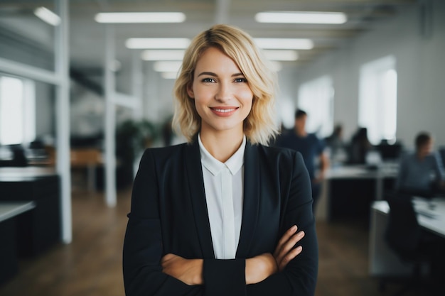 Portret młodej afrykańskiej bizneswoman uśmiechając się w nowoczesnym biurze