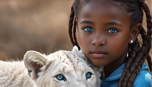 Zdjęcie portret młodej afrykańskiej dziewczyny z zwierzęciem