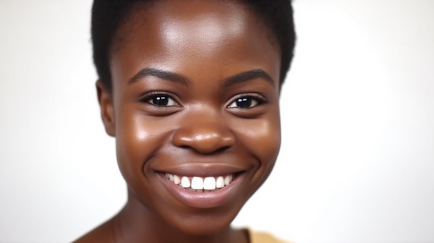 Portret młodej afrykańskiej kobiety uśmiecha się białe tło