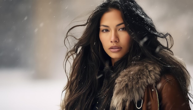 Portret młodej Azjatki w zimowych ubraniach