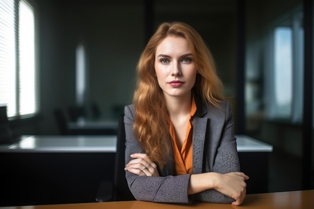 Portret młodej bizneswoman siedzącej w biurze