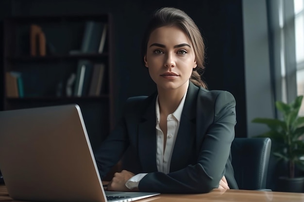 Portret młodej bizneswoman za pomocą cyfrowego tabletu w nowoczesnym biurze