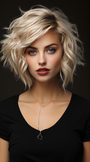 Portret młodej doskonałej kobiety z blond włosami krótkimi