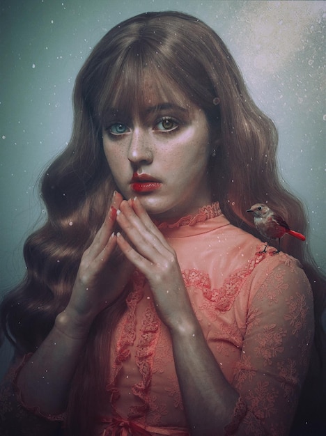 Portret młodej kobiety na ścianie