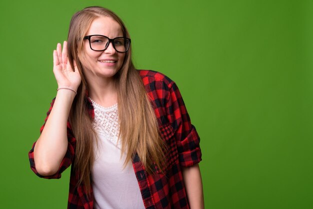 Portret Młodej Kobiety Piękne Hipster O Blond Włosach Na Zielono