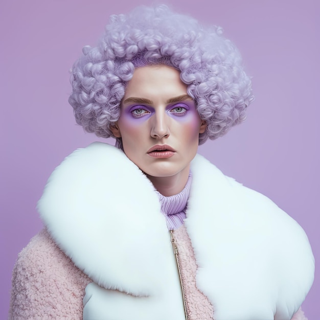 Portret młodej kobiety w modnej odzieży Pastelowe kolory Generative AI