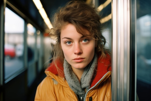 portret młodej kobiety w pociągu