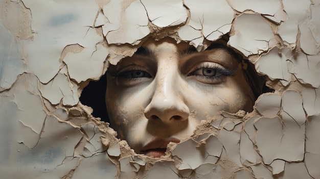 Zdjęcie portret młodej kobiety ze złamanym twarzą