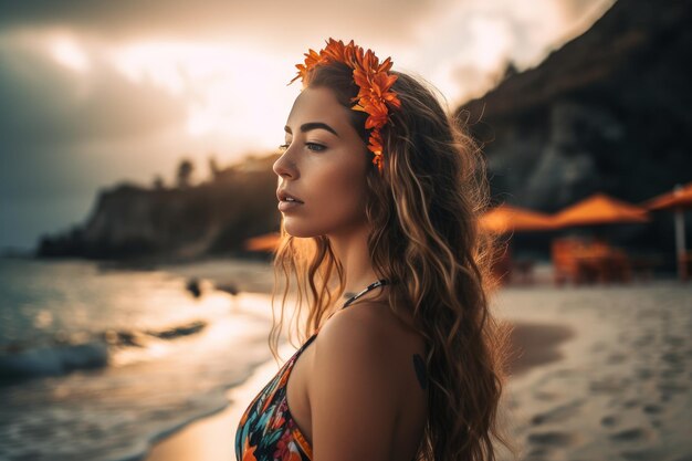 Portret młodej ładnej dziewczyny na plaży