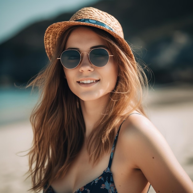 Portret młodej ładnej dziewczyny na plaży