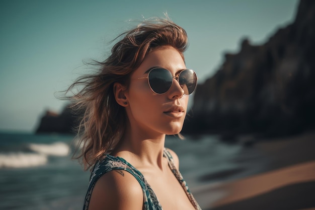 Portret młodej ładnej dziewczyny na plaży