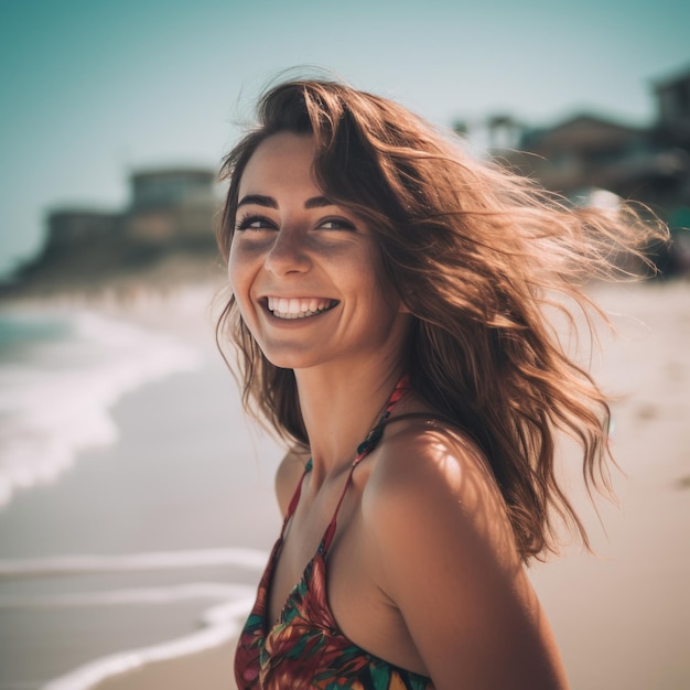 Portret młodej ładnej dziewczyny na plaży