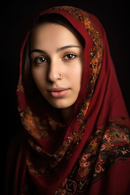 Portret młodej muzułmańskiej kobiety w hidżabie stworzony za pomocą generatywnego ai