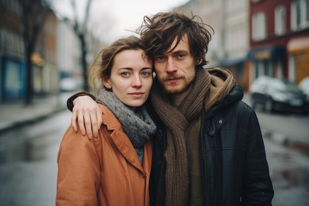 Zdjęcie portret młodej pary na ulicy