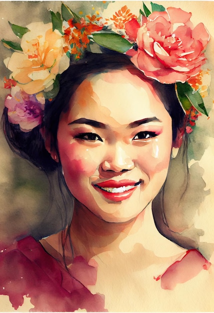 Portret młodej pięknej azjatyckiej kobiety. ai generatywny