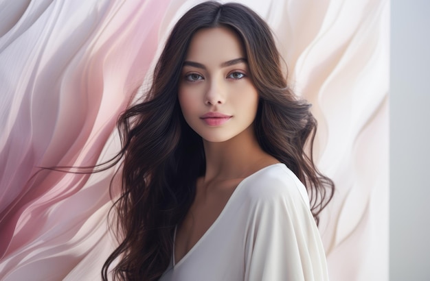 Portret młodej pięknej Azjatyjki z długimi włosami