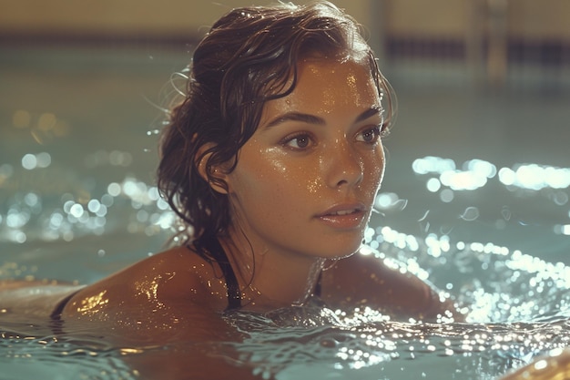 Portret młodej pięknej kobiety w basenie w spa