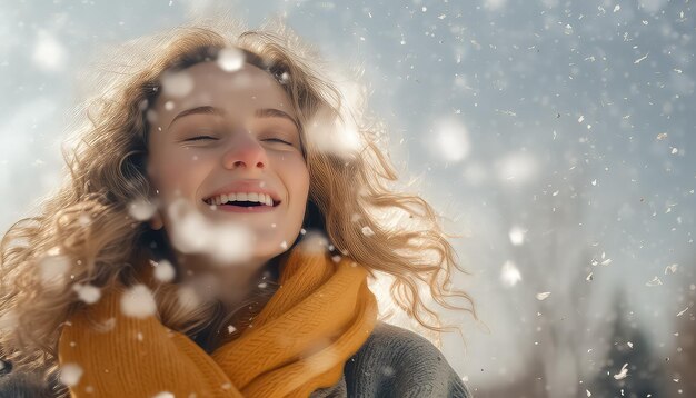 Portret młodej pięknej kobiety ze śniegiem