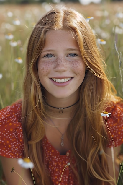 Portret młodej pięknej modelki uśmiechającej się do kamery w wysokiej jakości