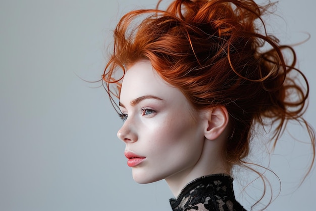 Portret modelu z wyjątkową i trendową fryzurą Portret mody z modelem z innowacyjną i trendową fryzjerką
