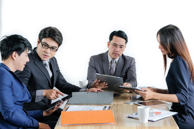 Portret Multiracial Businesspeople Brainstorming W Spotkaniu