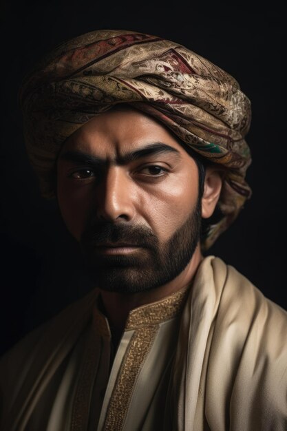 Zdjęcie portret muzułmanina w tradycyjnym stroju religijnym stworzony za pomocą generatywnej ai