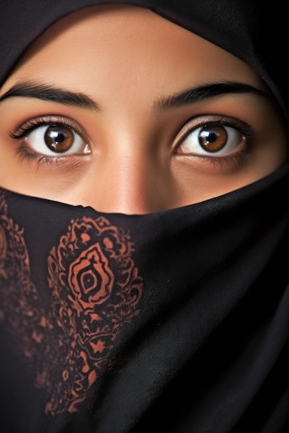 Portret muzułmańskiej kobiety w nikabie stworzony za pomocą generatywnego AI