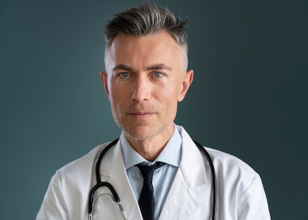 Zdjęcie portret neutralnego lekarza płci męskiej